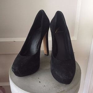 B Brian Atwood Black Suede Platform Heels